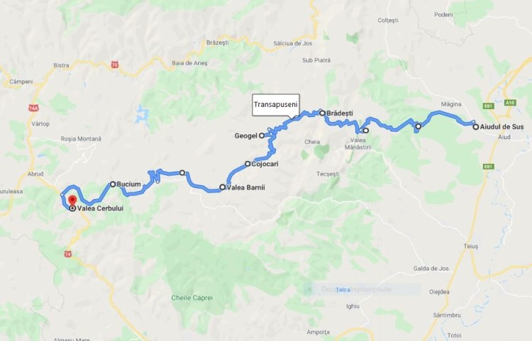 Transapuseni Road Romania, map