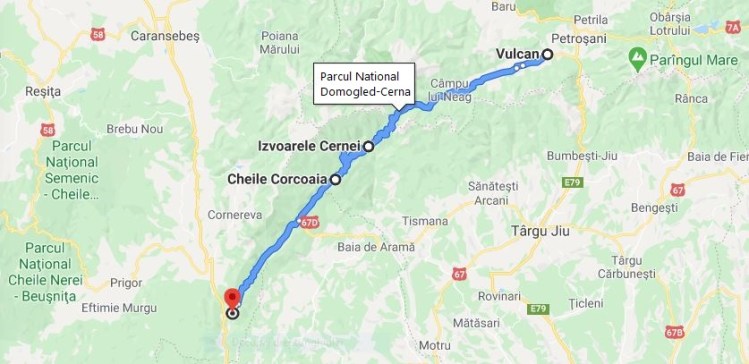 Map of Domogled-Cerna National Park